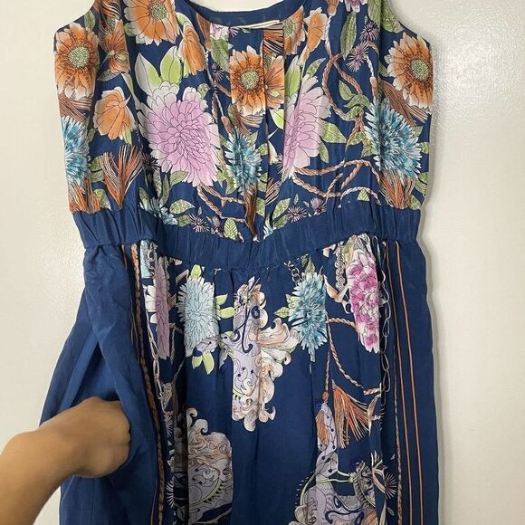 Anthropologie Moulinette Soeurs blue floral silk mini dress with pockets Medium - Picture 7 of 7